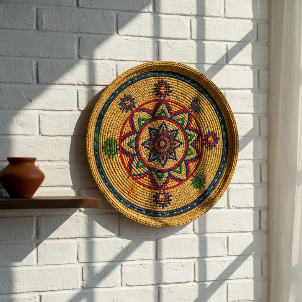Handwoven Sikki Grass Wall Plate | Decorative Folk Art Platter from Bihar