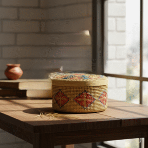 Handwoven Sikki Grass Decorative Box with Lid | Traditional Indian Storage Basket