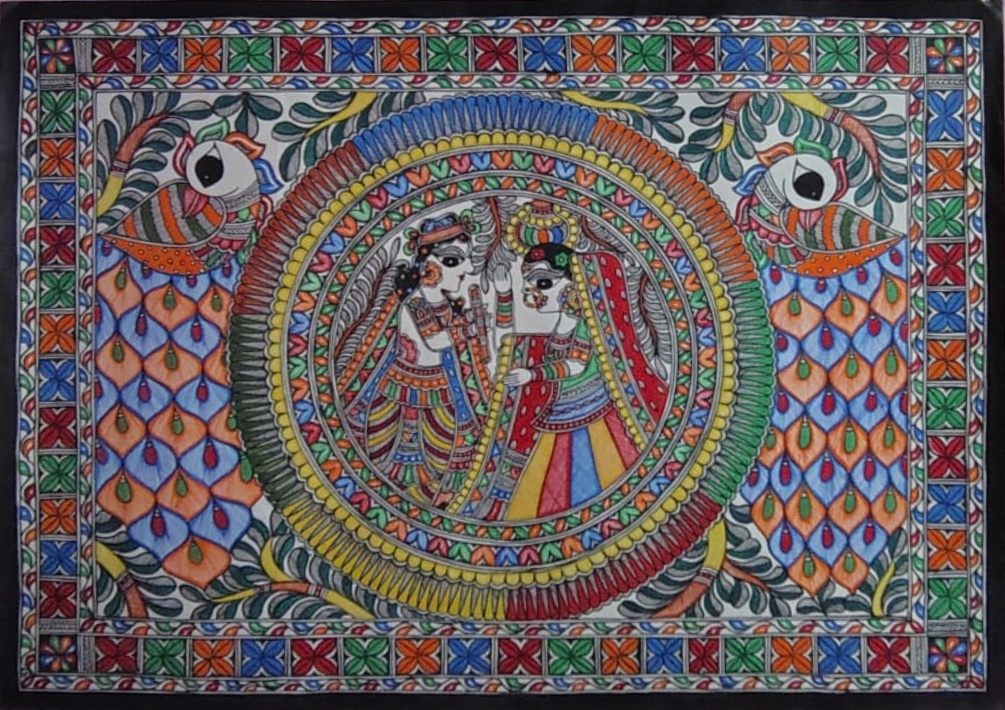 Mandala of Divine Love Madhubani Art (24x26 in) | Framed Circular Motif - Image 3