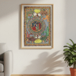 Premium Madhubani Wall Art: The Two Fish & Nayika Motif (17x24 in) | Framed Bharni Style