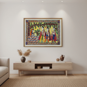 Sita & Sakhis Under the Tree | Hand-Painted Madhubani Art (15x22 in)