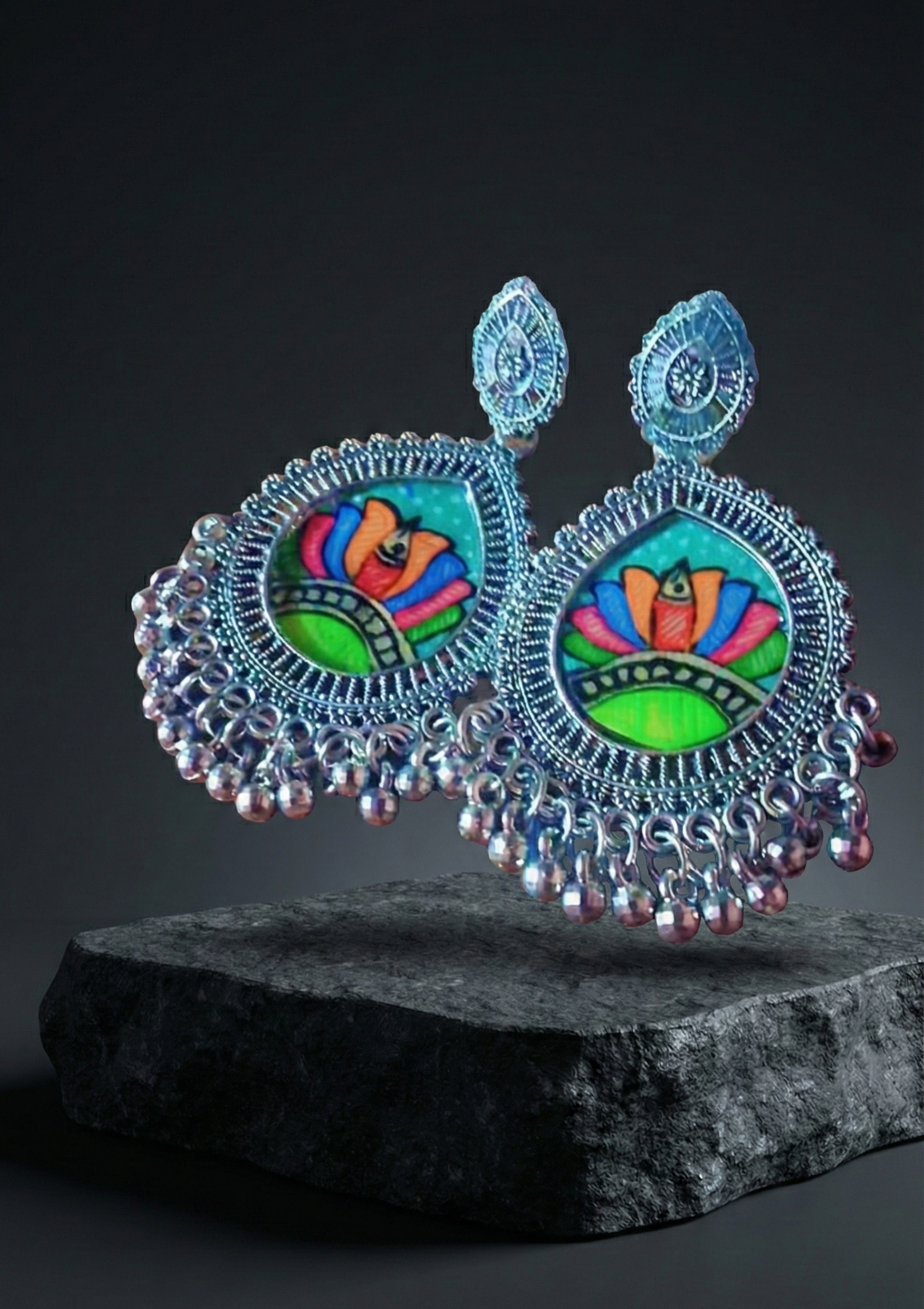 Hand-Painted Lotus (Kamal) Madhubani Earrings | Divine Mithila Floral StudsHand-Painted Lotus (Kamal) Madhubani Earrings | Divine Mithila Floral Studs