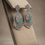Hand-Painted Matsya (Fish) Madhubani Earrings | Traditional Mithila Silver-Style Studs
