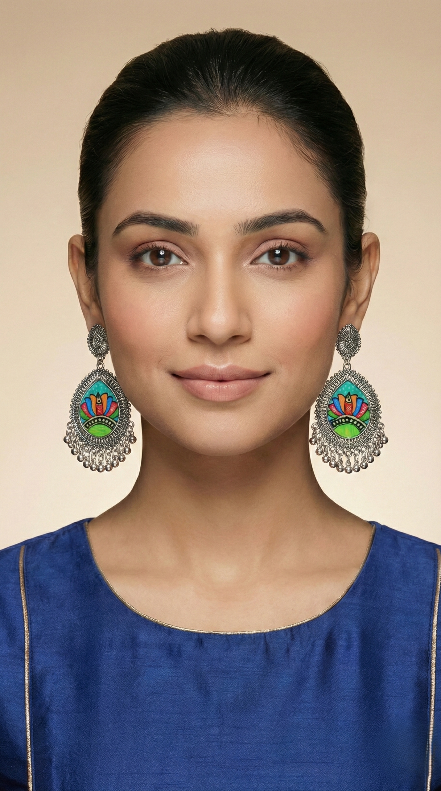 Hand-Painted Lotus (Kamal) Madhubani Earrings | Divine Mithila Floral Studs